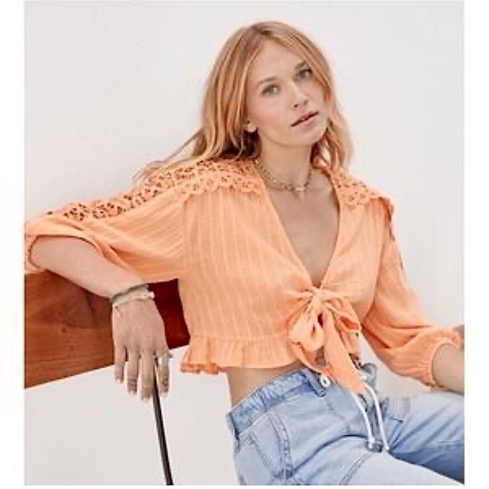 American Eagle Tie Front Peasant Blouse Womens Small Festival Boho Beach NWT‎